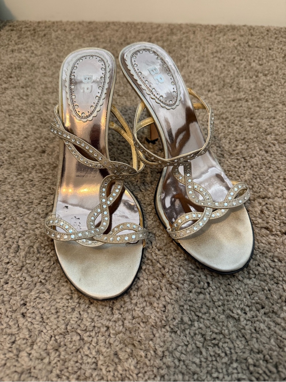 Women's Pewter Rhinestone Strappy Heeled Sandals